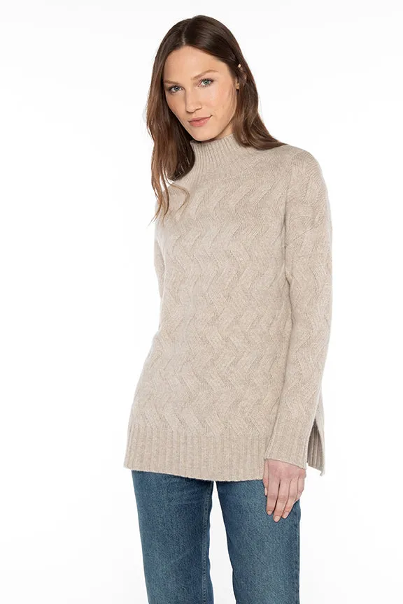 Mushroom Luxe Cable Funnel Cashmere Sweater