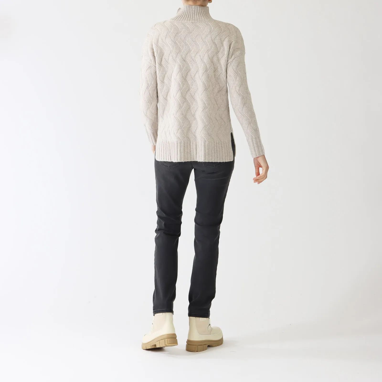 Mushroom Luxe Cable Funnel Cashmere Sweater