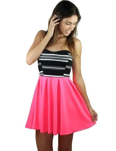 Neon Pink Strapless Short Dress