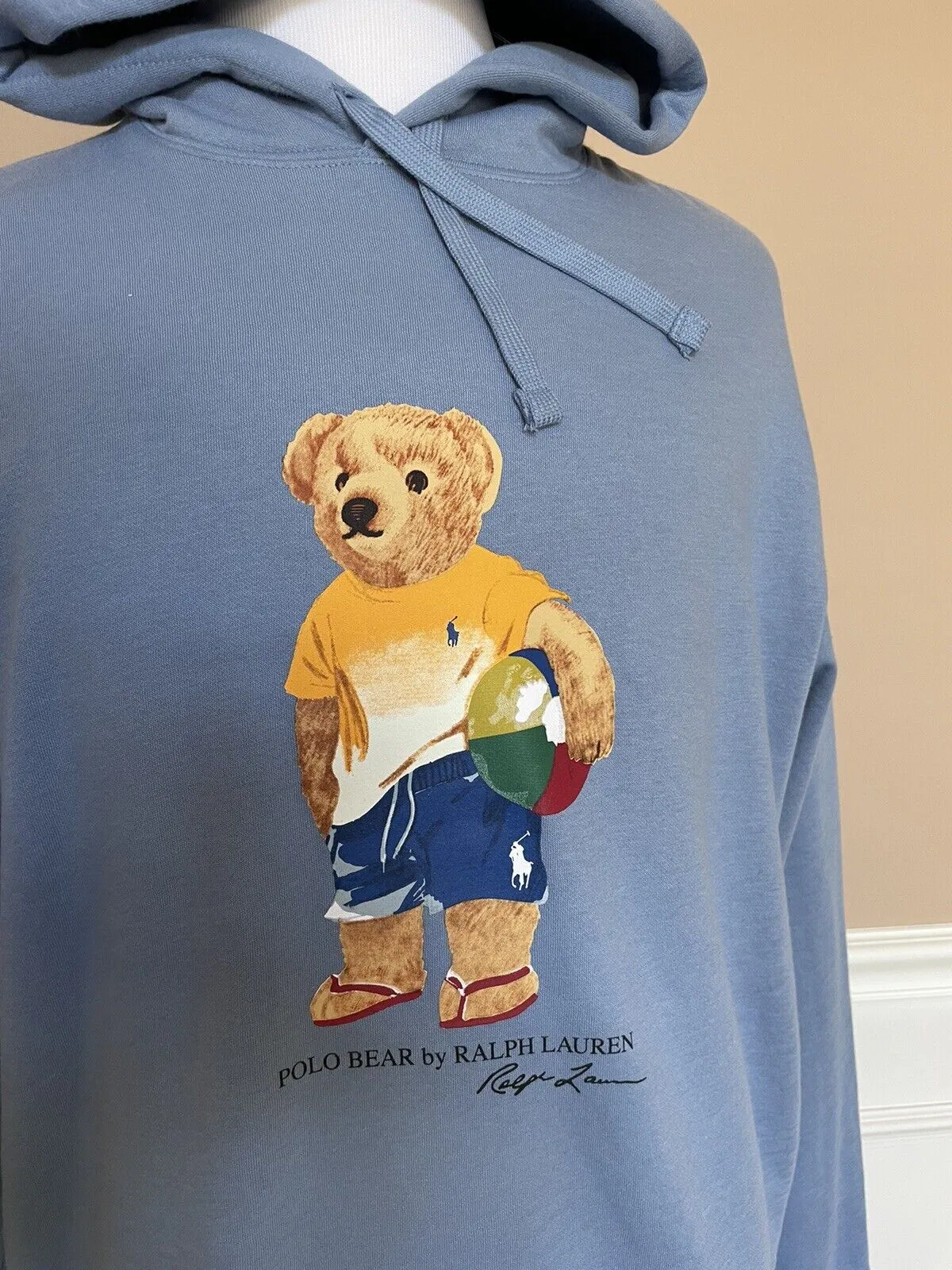 New $188 Polo Ralph Lauren Long Sleeve Bear Sweater with Hoodie Blue 2XLT/2TGL