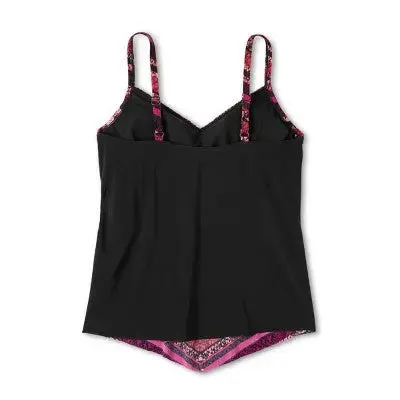 New - Women's V-Neck Angled Tankini Top - Aqua Green® Multi Pink L