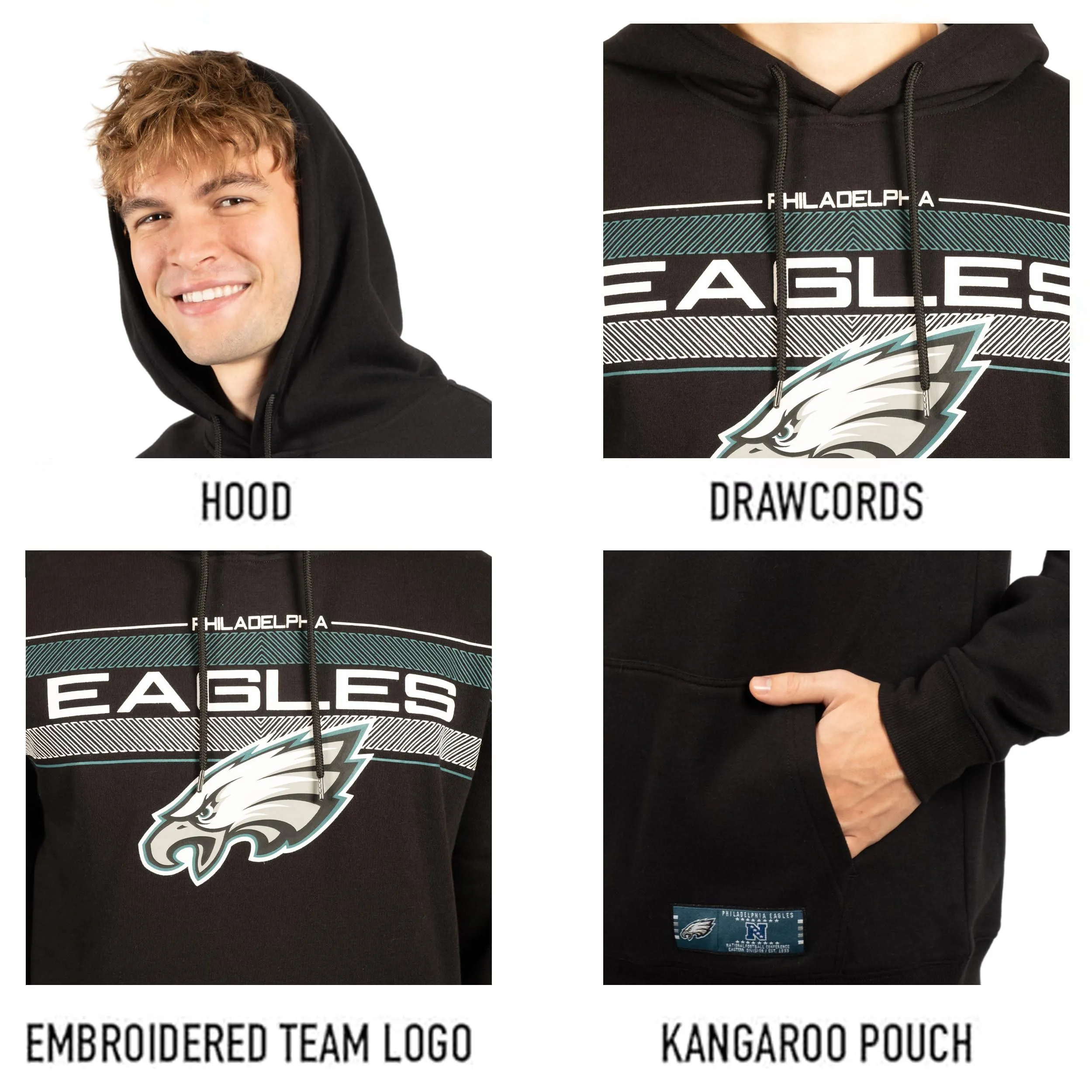 NFL Official Adults Super Soft Pullover Hoodie Sweatshirt - Warm Polyester Blend - Unisex|Philadelphia Eagles