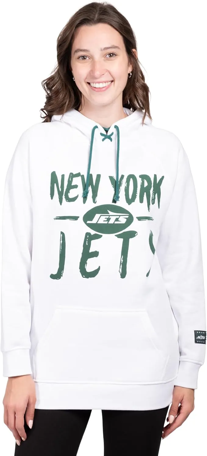 NFL Official Women's Super Soft Tie Neck Pullover Hoodie Sweatshirt|New York Jets