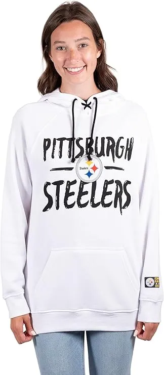 NFL Official Women's Super Soft Tie Neck Pullover Hoodie Sweatshirt|Pittsburgh Steelers