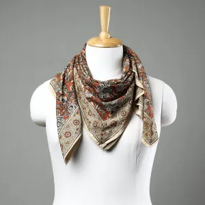 Orange - Pedana Kalamkari Block Printed Natural Dyed Cotton Scarf 30