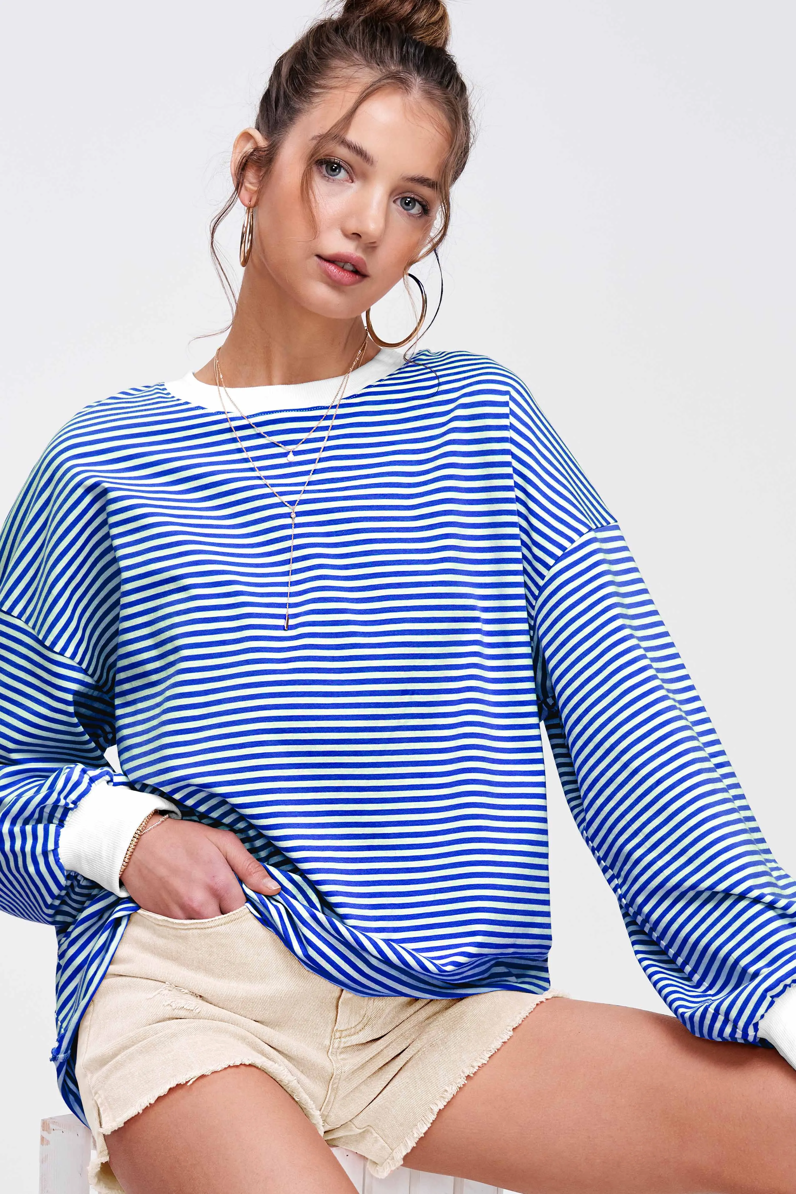 Oversized Striped Long Sleeve Pullover Top