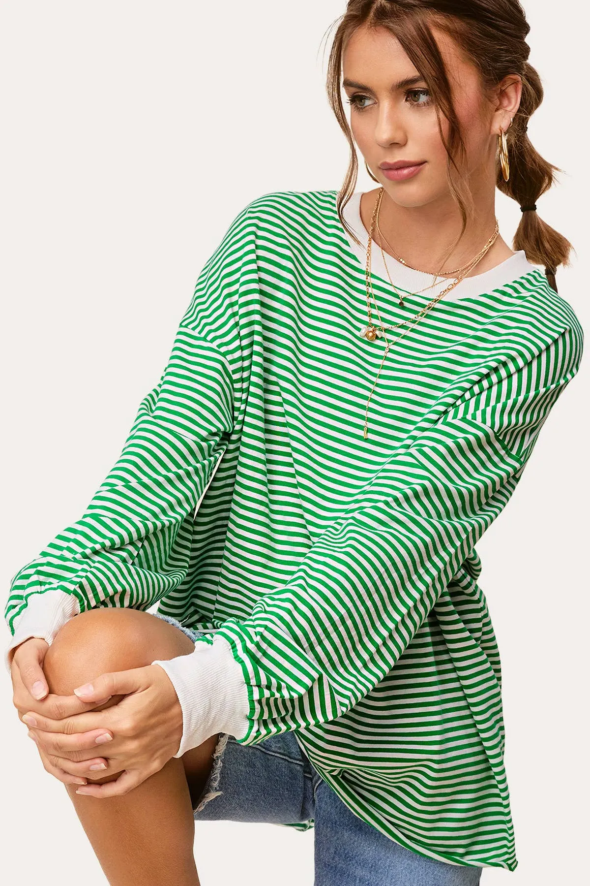 Oversized Striped Long Sleeve Pullover Top