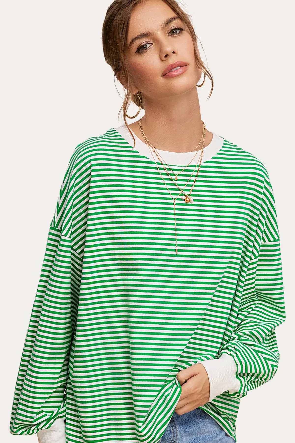 Oversized Striped Long Sleeve Pullover Top