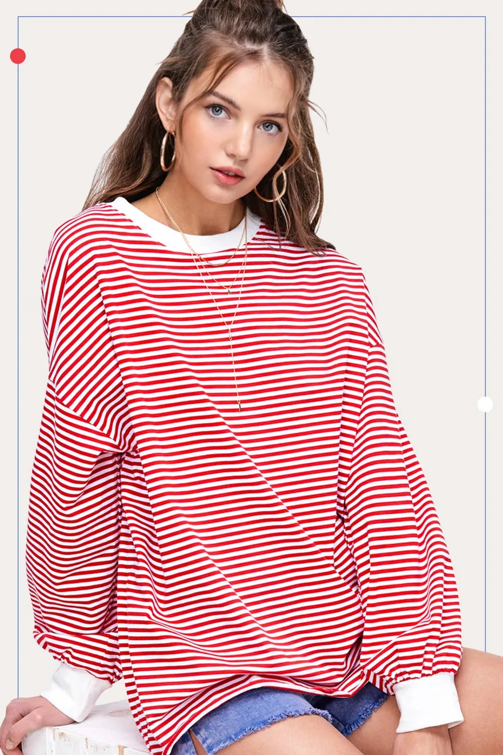 Oversized Striped Long Sleeve Pullover Top