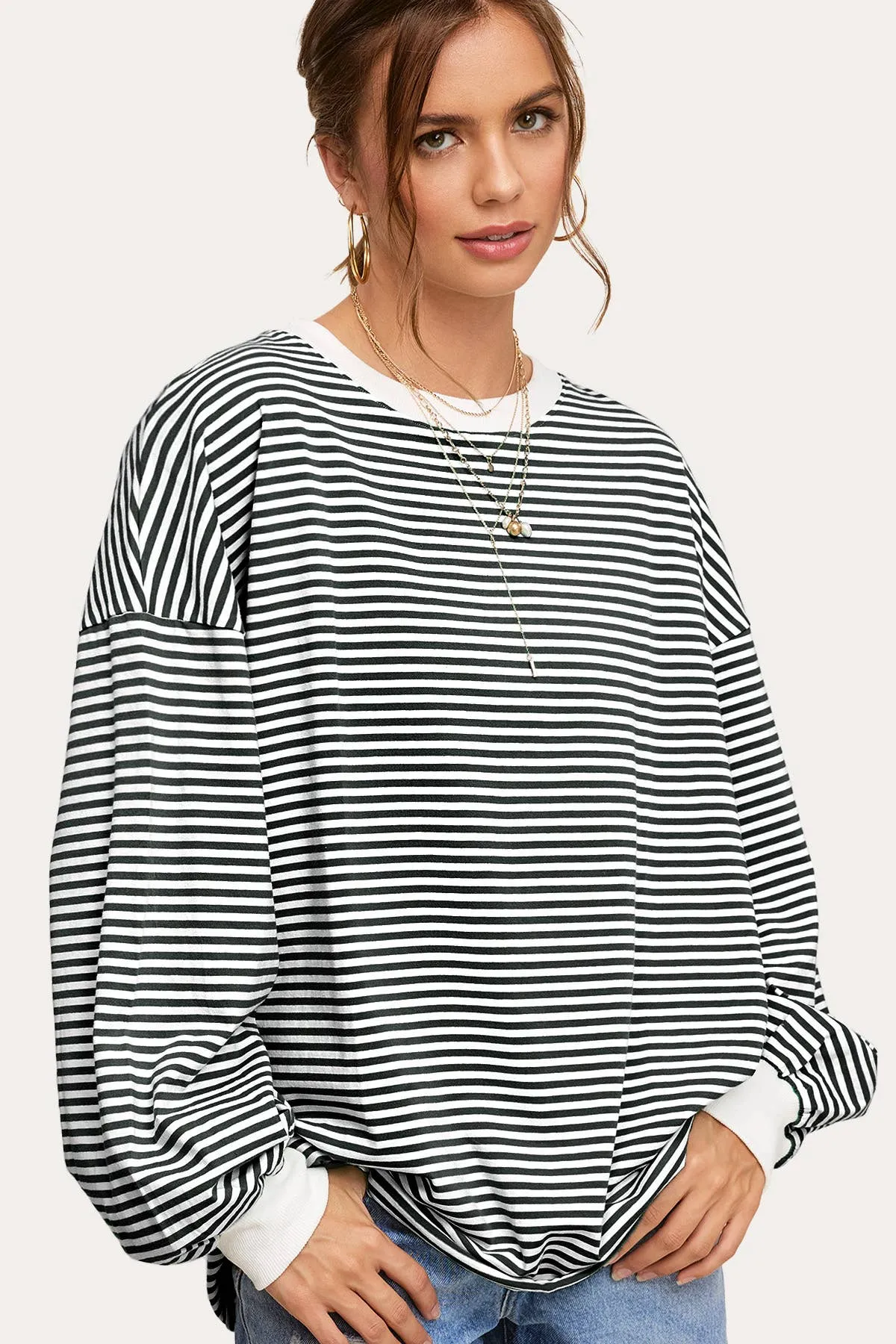 Oversized Striped Long Sleeve Pullover Top