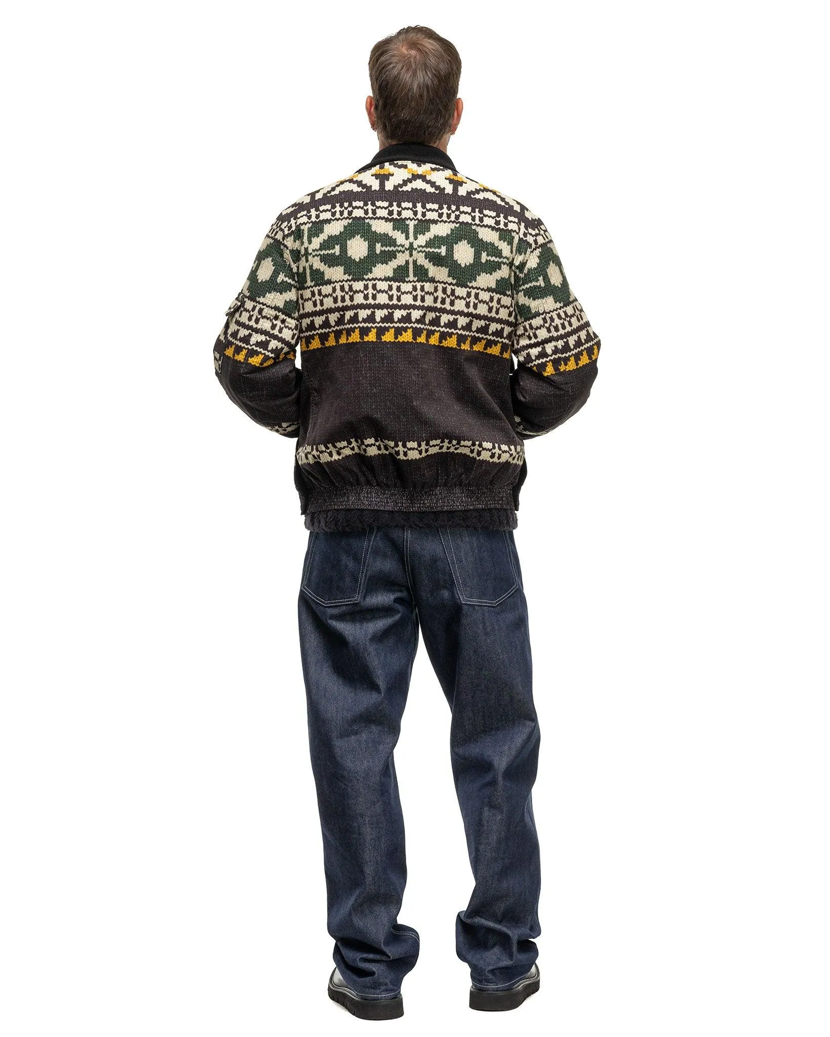 Pattern Knit Print Blouson Jacket Black x Green