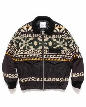 Pattern Knit Print Blouson Jacket Black x Green