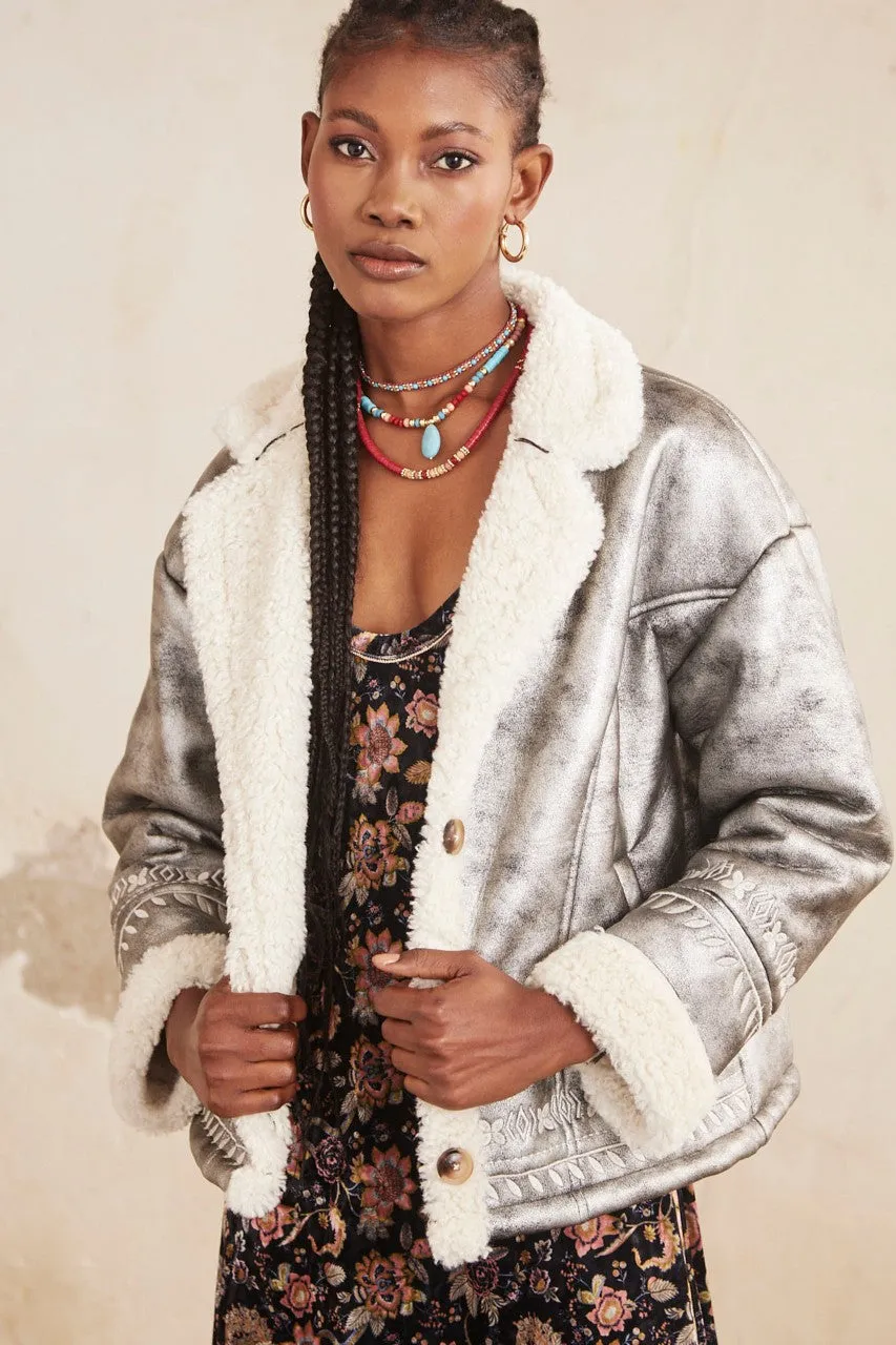 Perla Metallic Shearling Lined Jacket