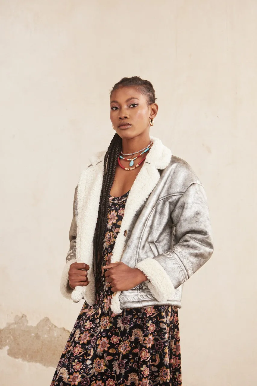 Perla Metallic Shearling Lined Jacket