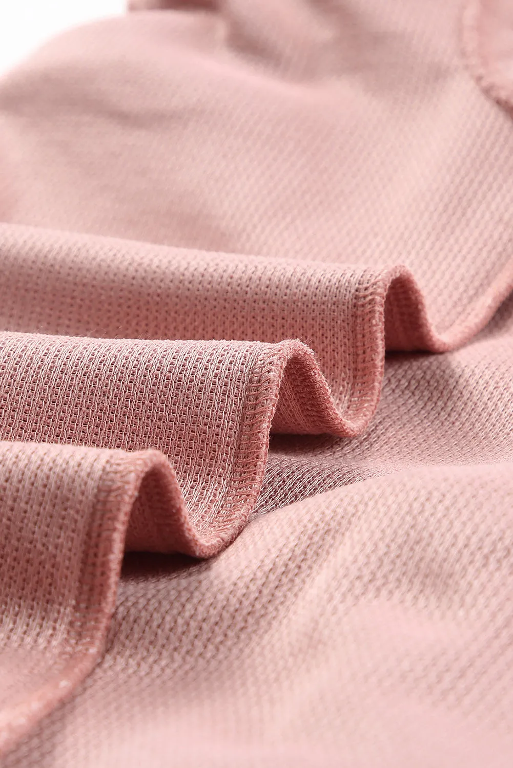 Pink Solid Ribbed Round Neck Pullover Sweatshirt