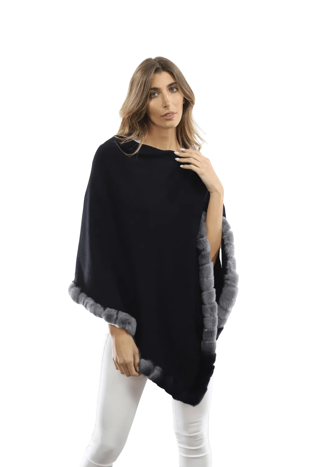 Poncho with Rex Rabbit Trim- Ombre