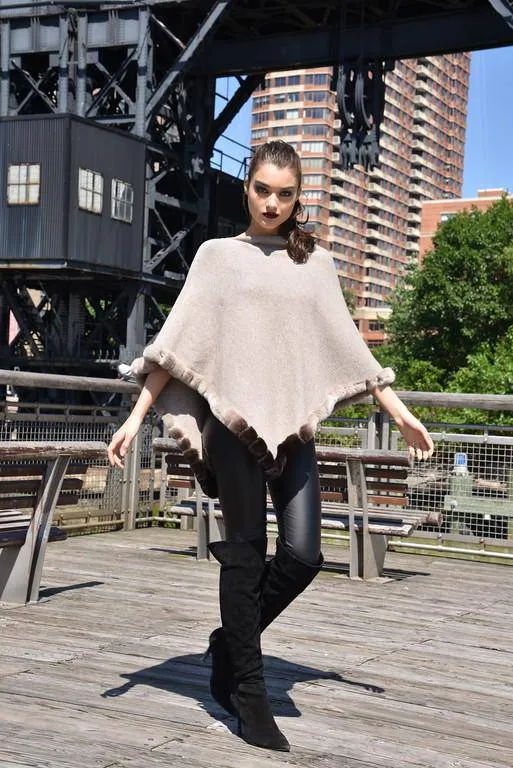 Poncho with Rex Rabbit Trim- Ombre