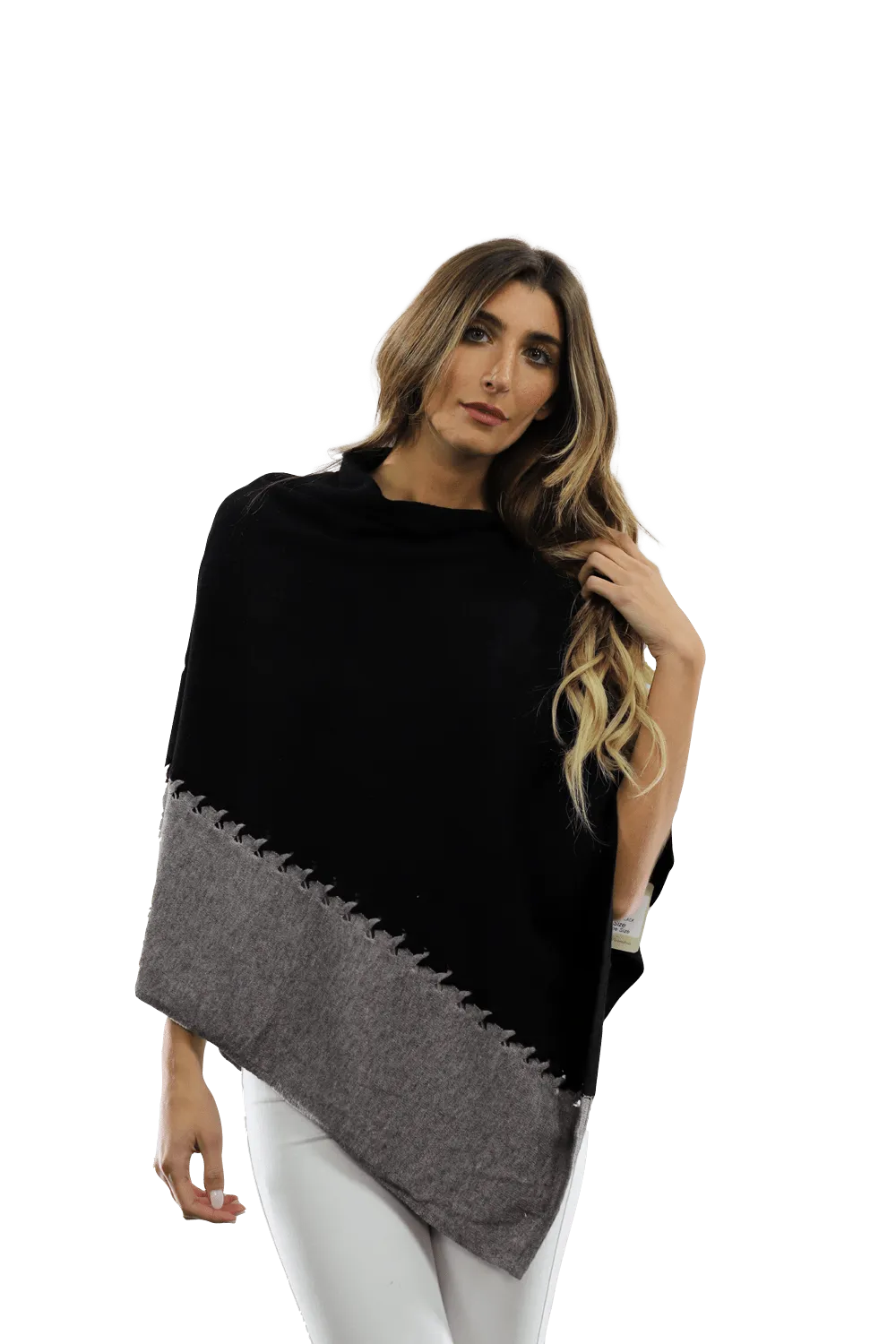 Poncho with Two Tone Detail - Grey/Black