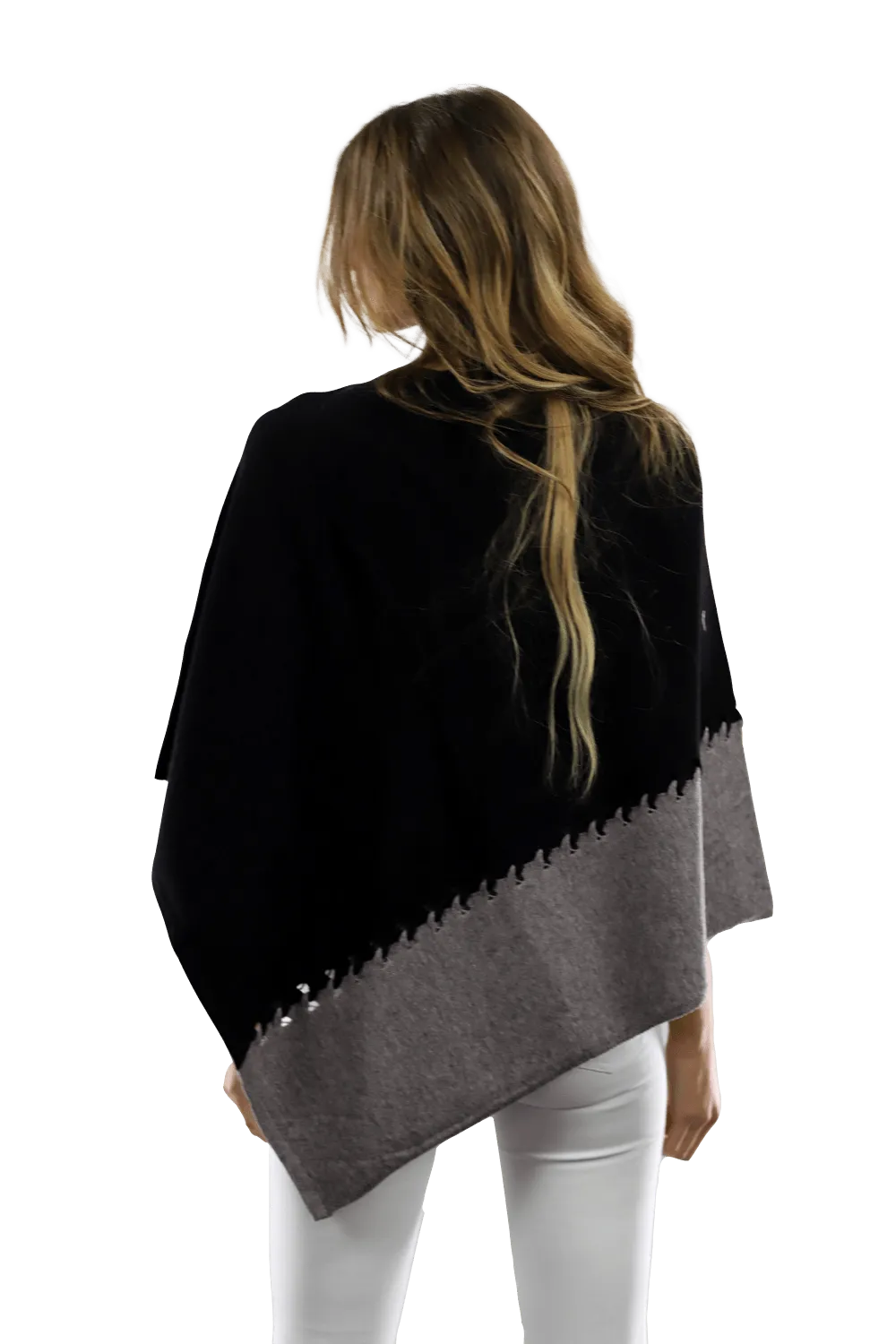 Poncho with Two Tone Detail - Grey/Black