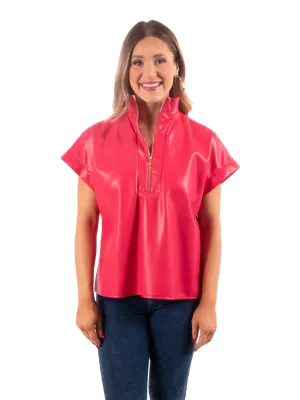 Poppy Pullover - Rose Red Faux Leather