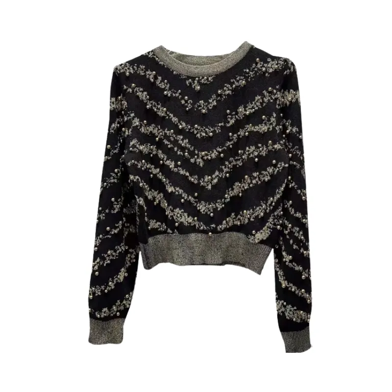 Pre Order: Floral Embellished Striped Knit Sweater