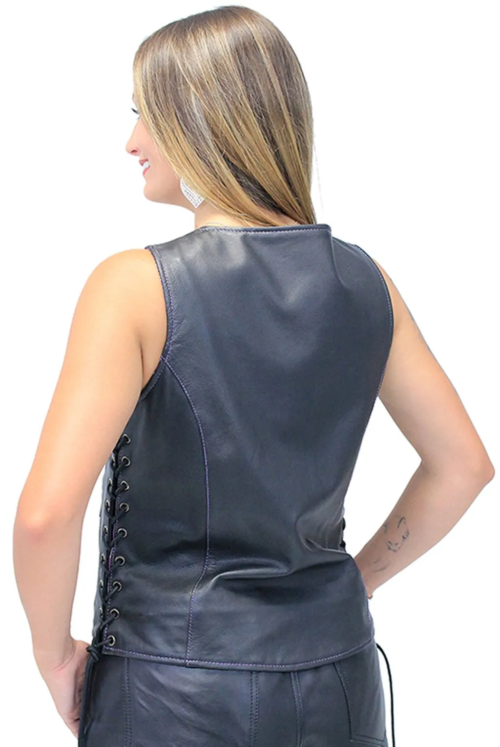 Purple Stitch Women's Double Concealed Pocket Side Lace Vest #VL6890GLP ()