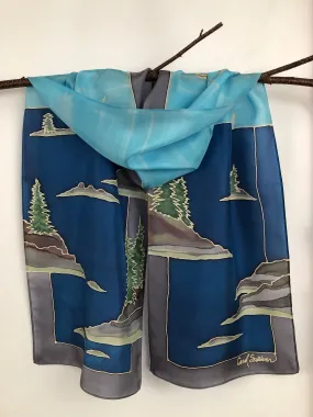 "Coastal Maine Scene v1” - Hand-dyed Silk Scarf - $130