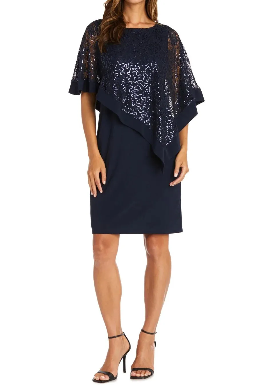 R&M Richards Boat Neck Lace Poncho Top Bodycon ITY Dress