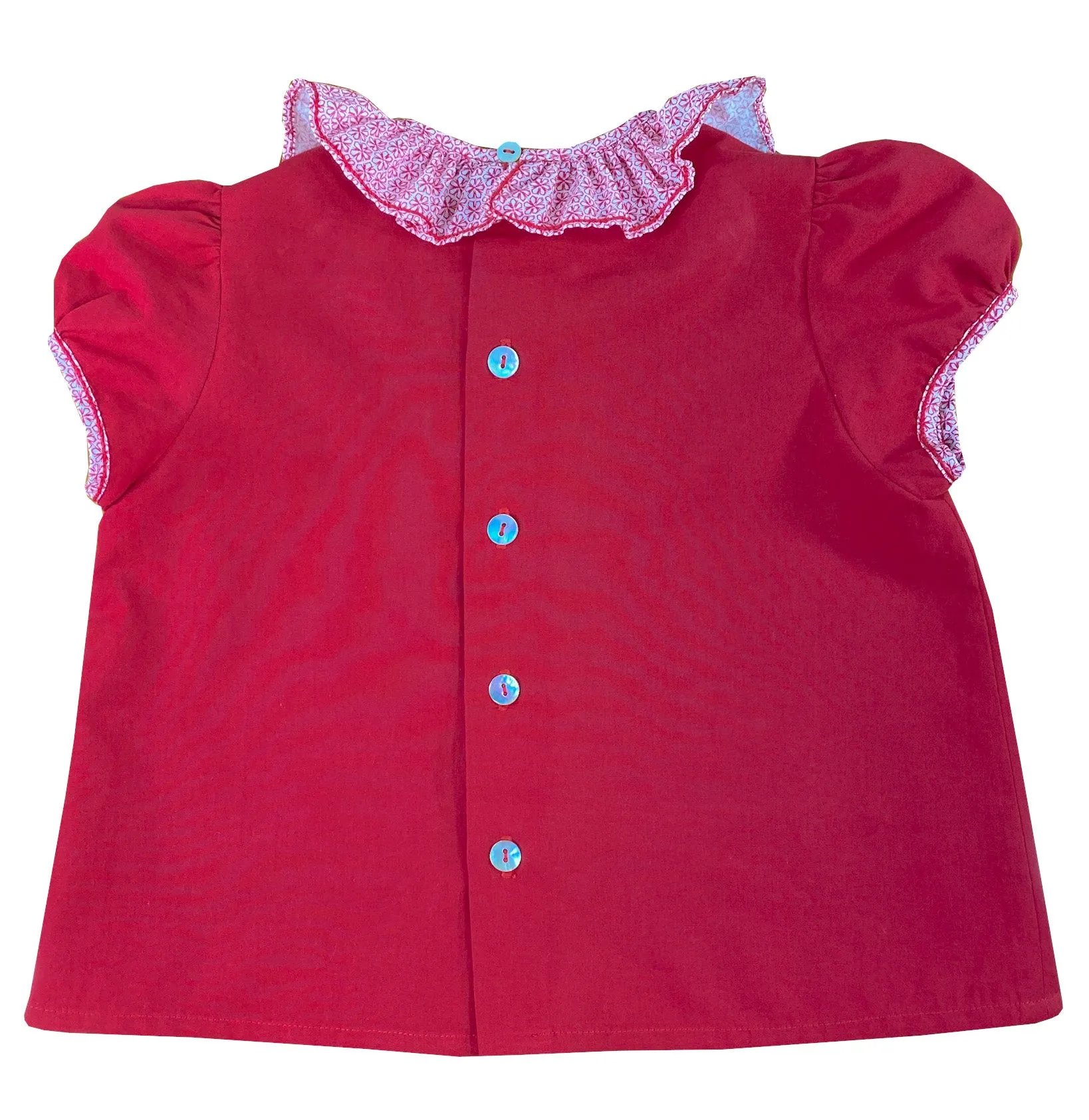 Red Daisy Print Frilled Collar Marie Blouse