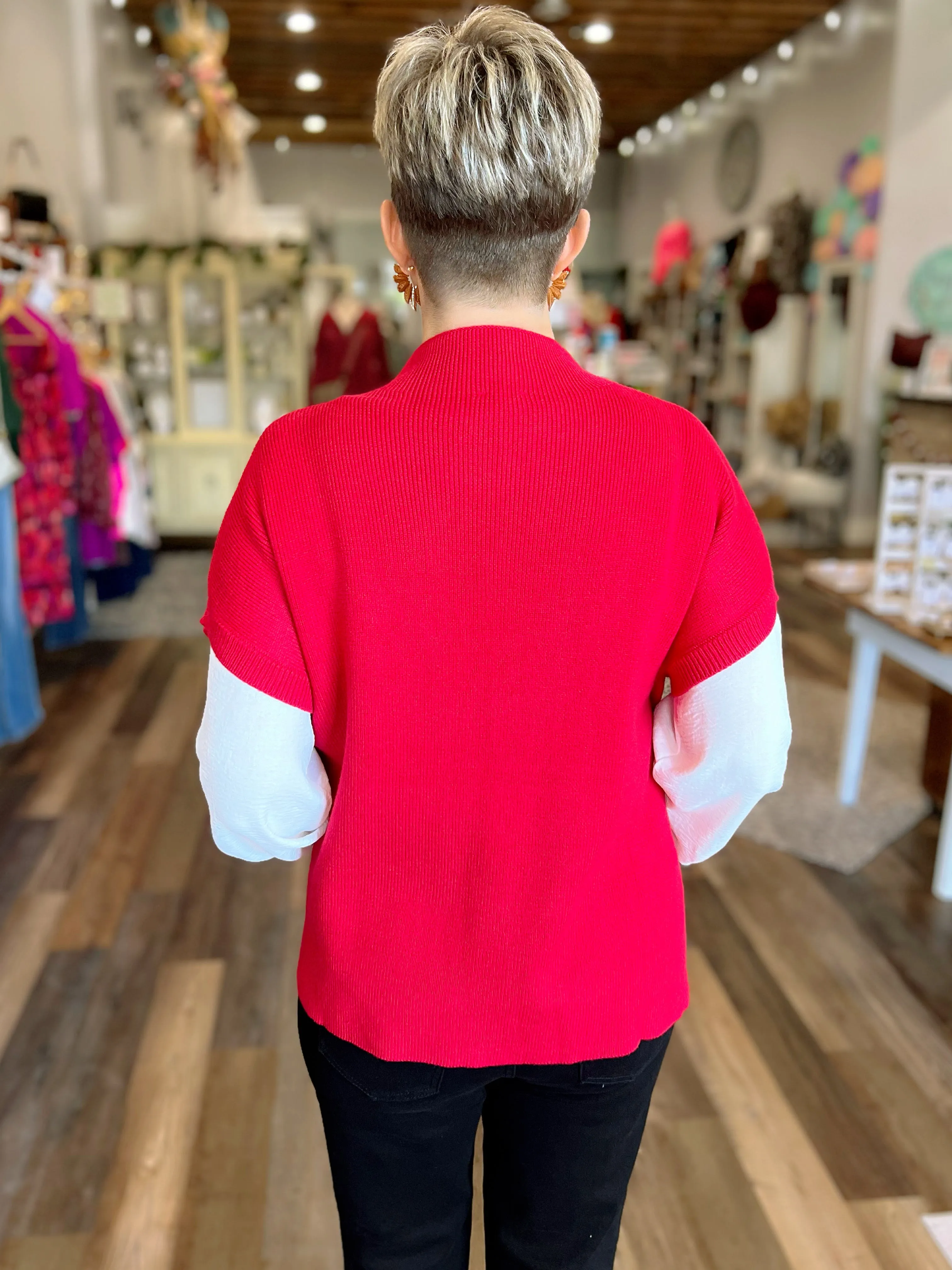 Red Short Sleeve Sweater