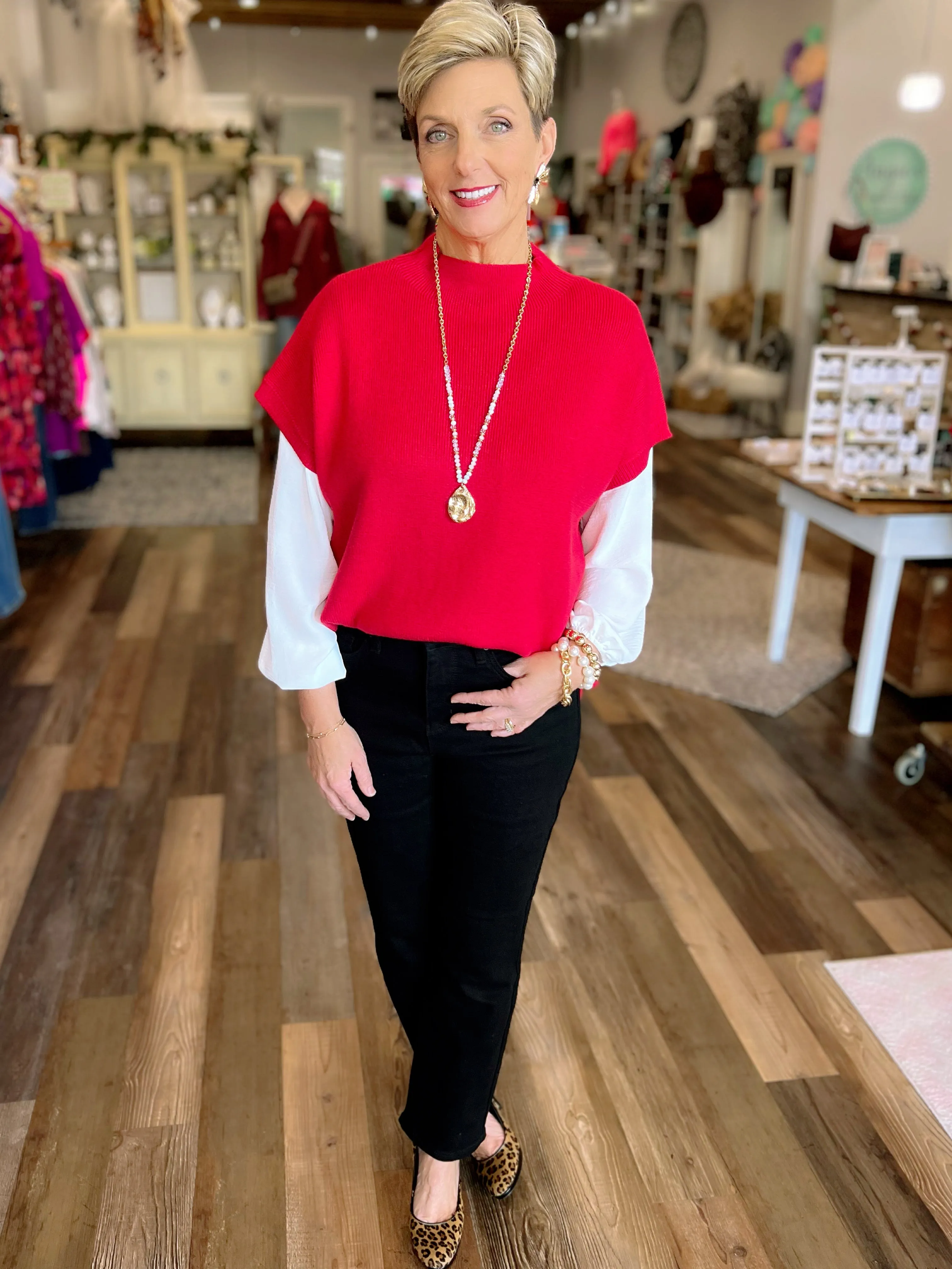 Red Short Sleeve Sweater