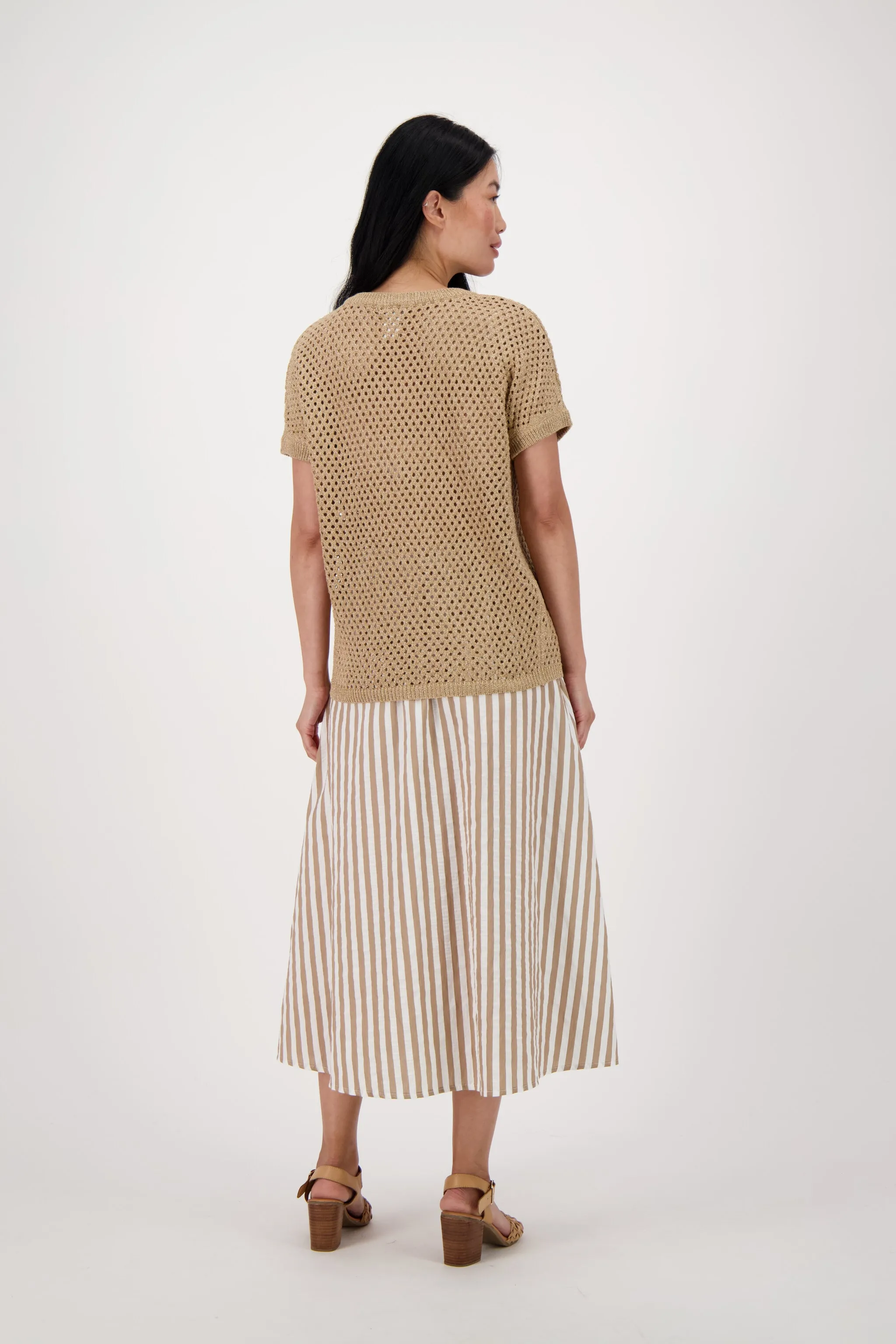 Relaxed V-Neck Open Stitch Pullover