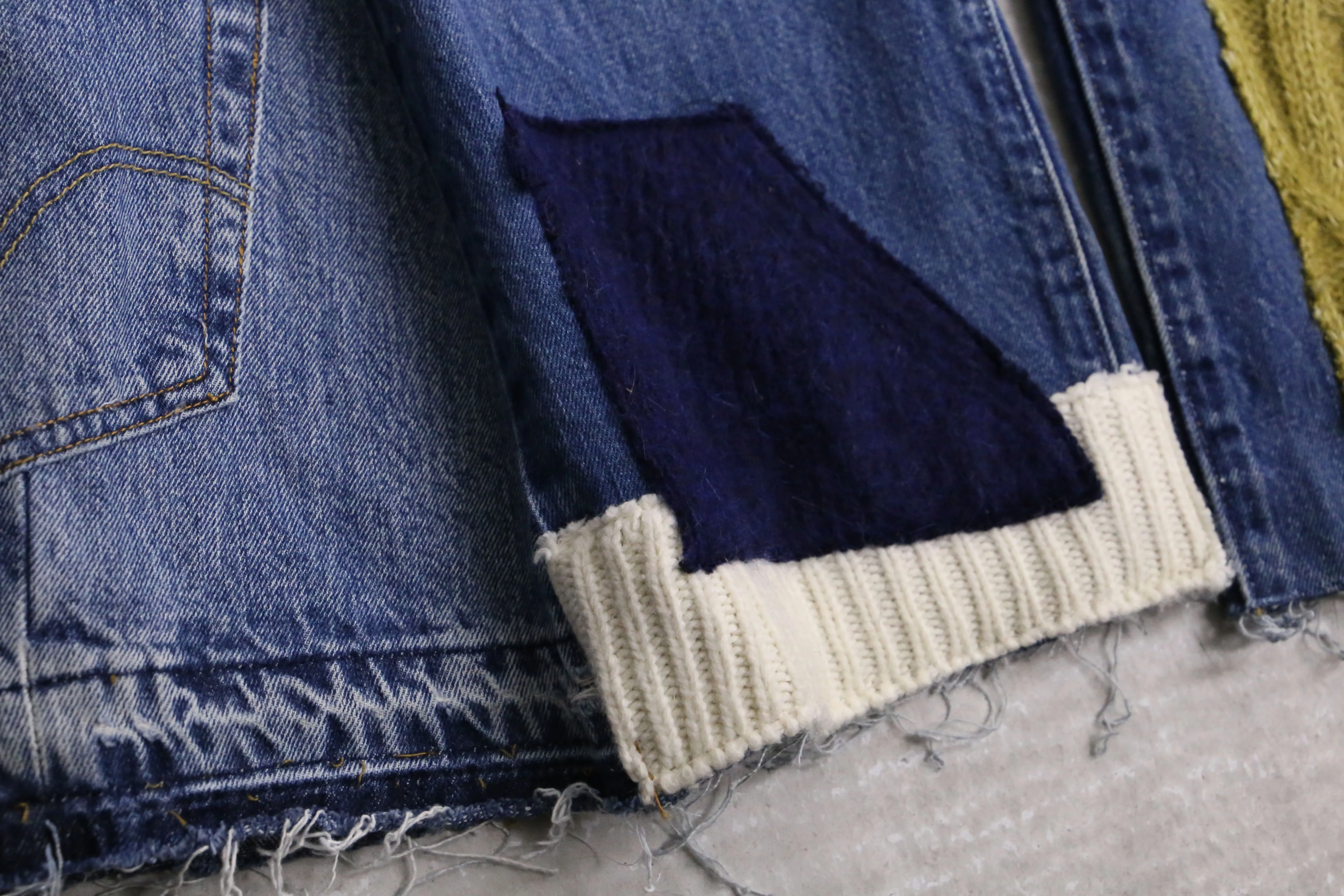 remake "再構築" knit patch work design denim pants