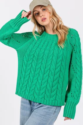 SAGE   FIG Emerald Sweater Cable-Knit Long Sleeve Eyelet Knitwear