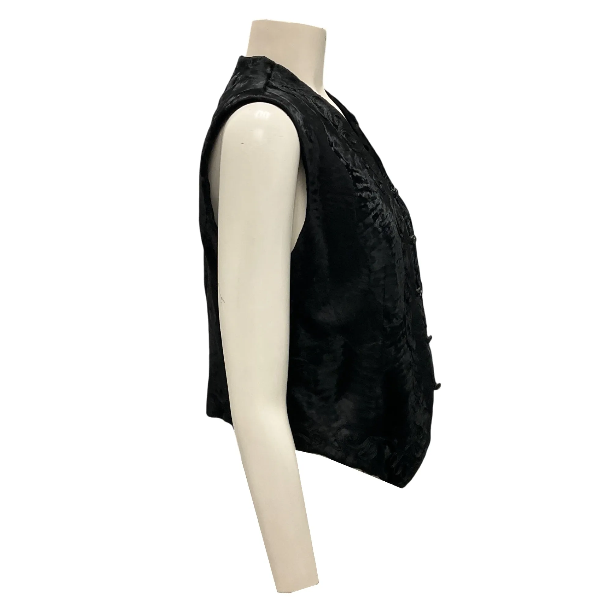 Saks Fifth Avenue Black Embroidered Broad Tail Fur Vest