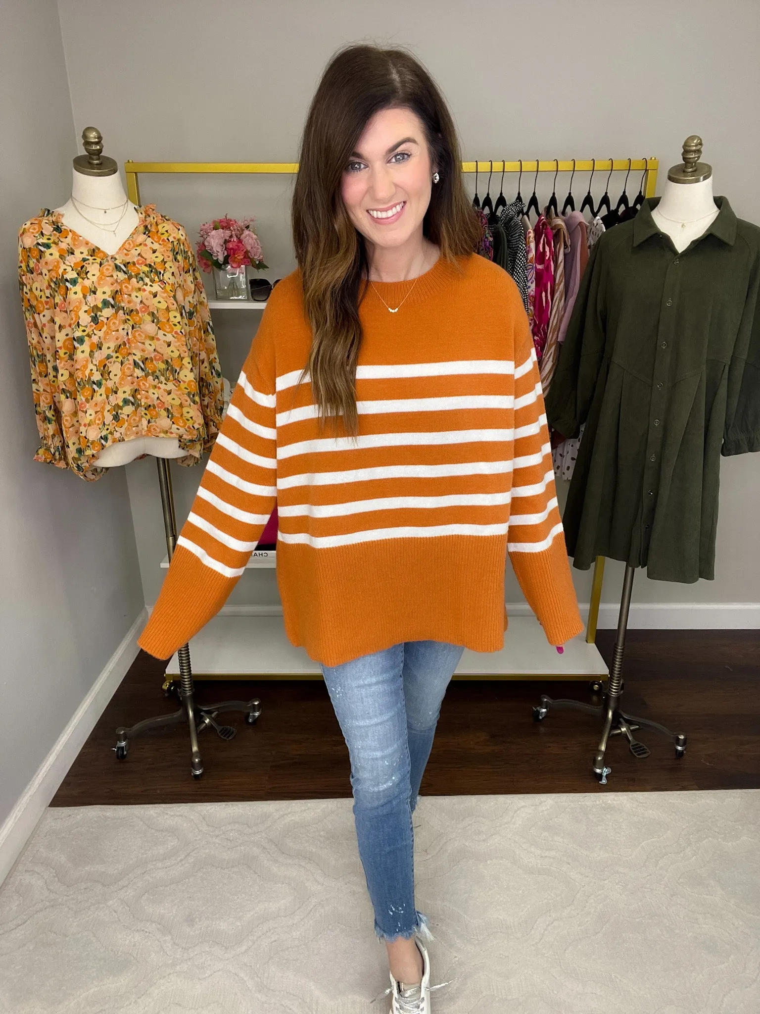 SALE! Fireside Comfort Striped Sweater in Rust *FINAL SALE*