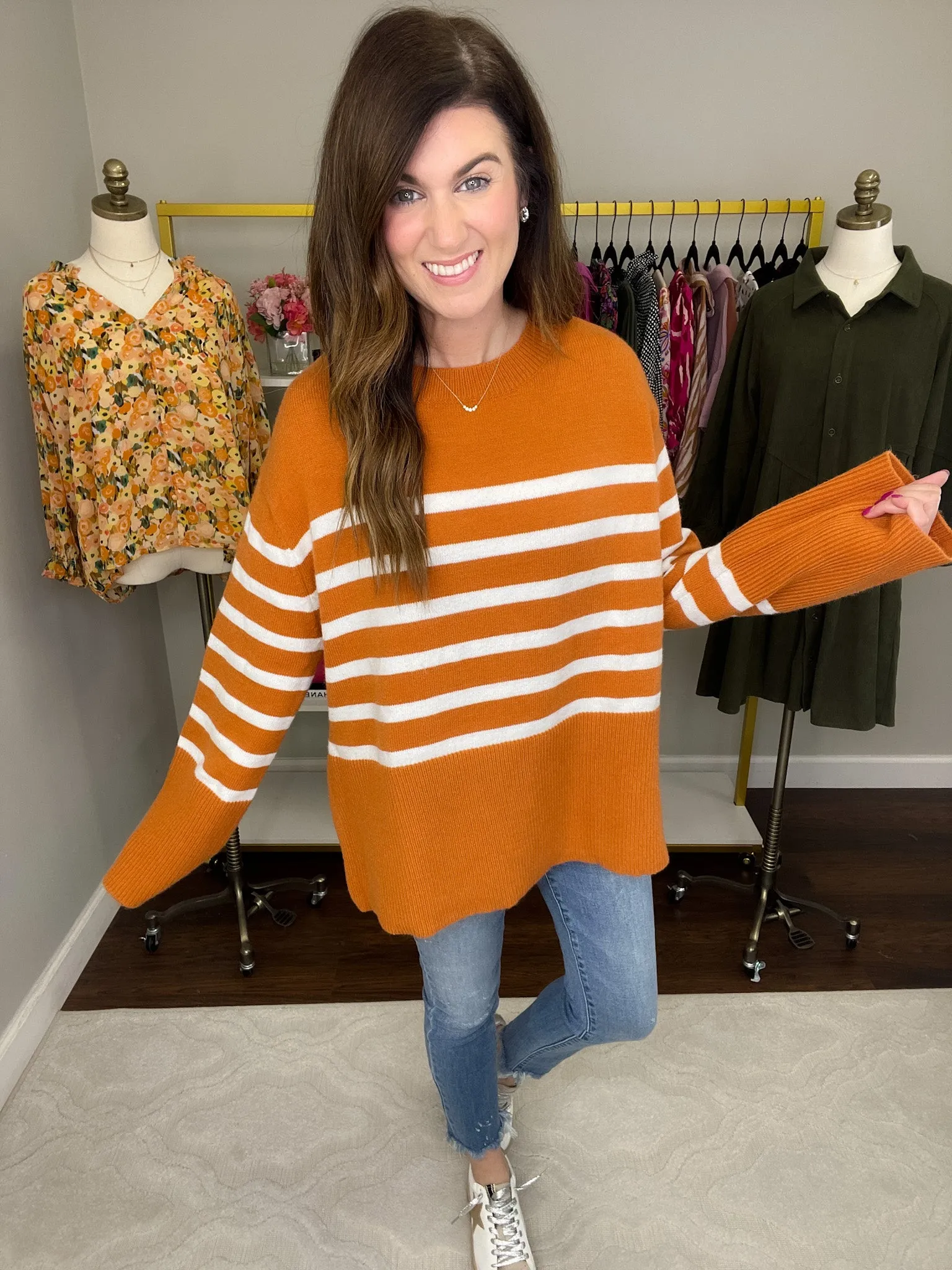 SALE! Fireside Comfort Striped Sweater in Rust *FINAL SALE*