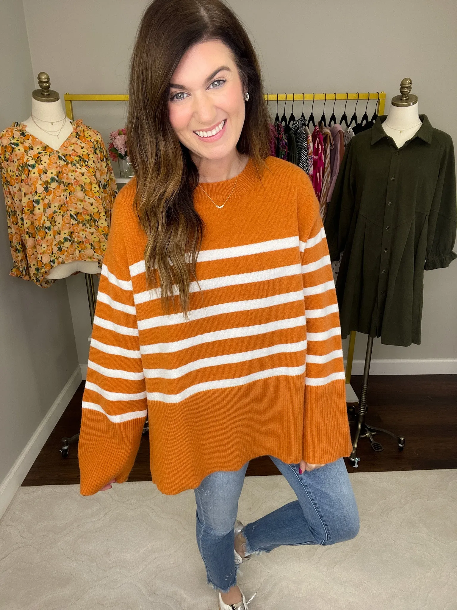 SALE! Fireside Comfort Striped Sweater in Rust *FINAL SALE*