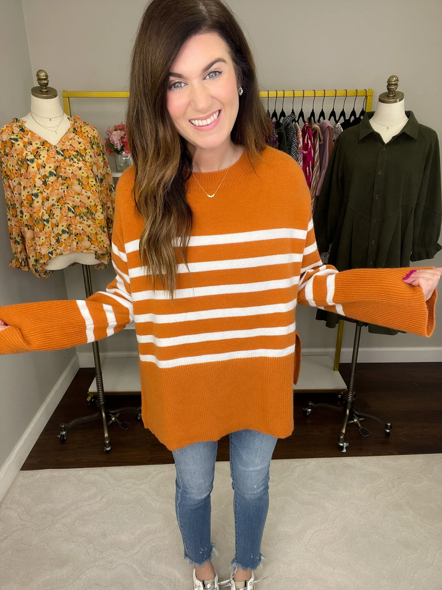 SALE! Fireside Comfort Striped Sweater in Rust *FINAL SALE*