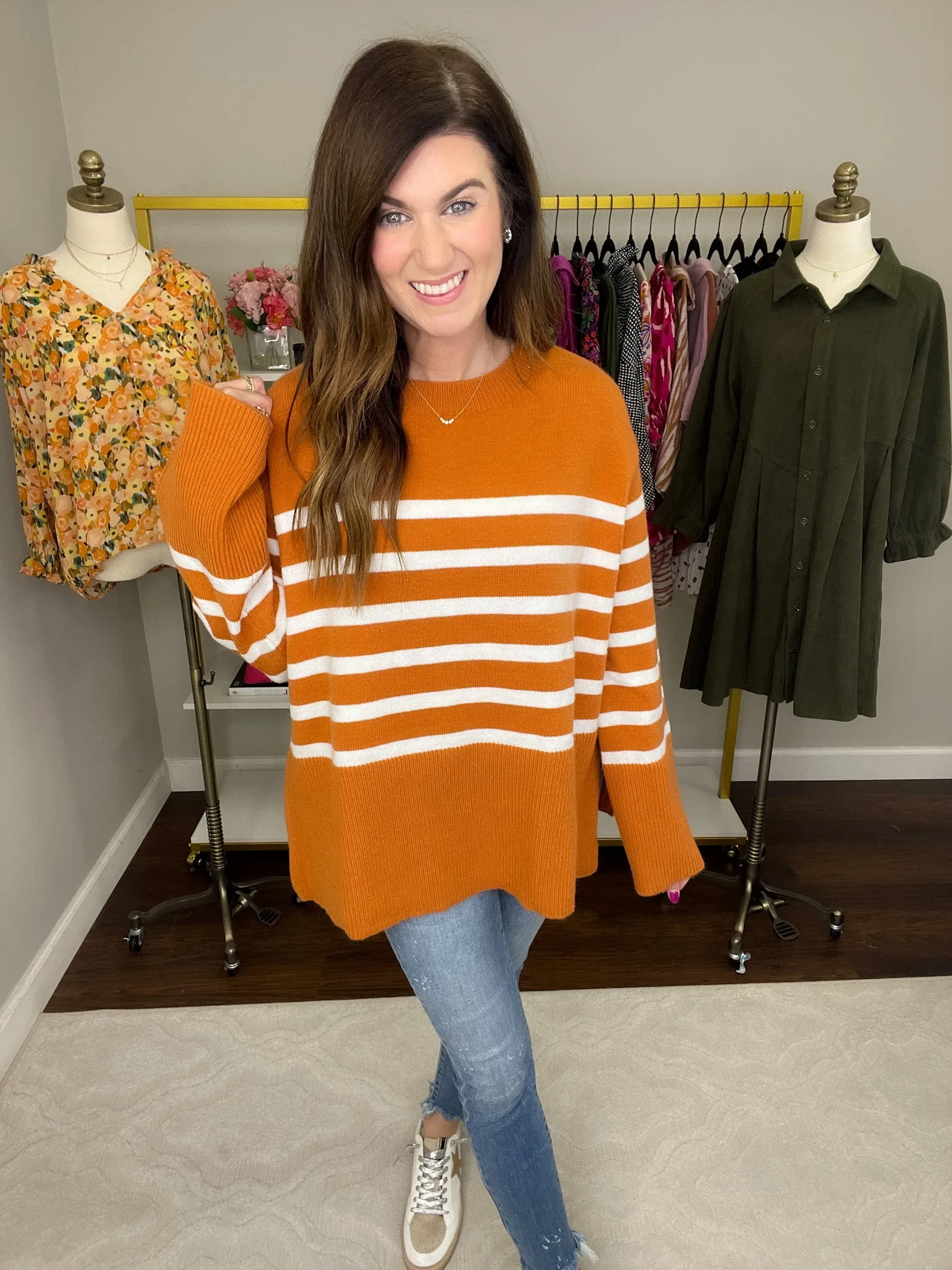 SALE! Fireside Comfort Striped Sweater in Rust *FINAL SALE*