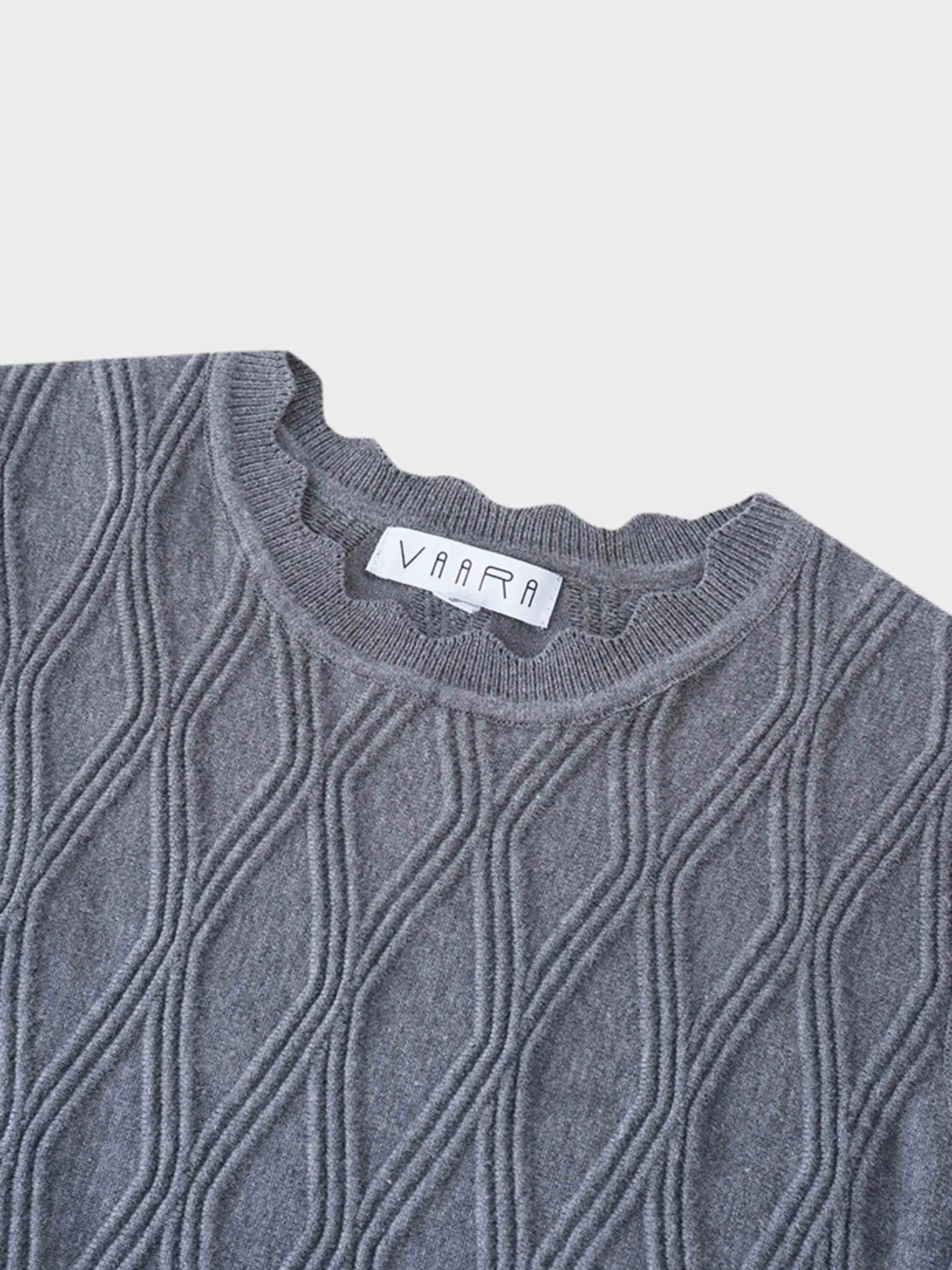 Scalloped Sleeveless Crew Neck Sweater-Heathered Grey