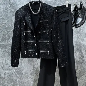 Sequins Multiple Zipper Jacket