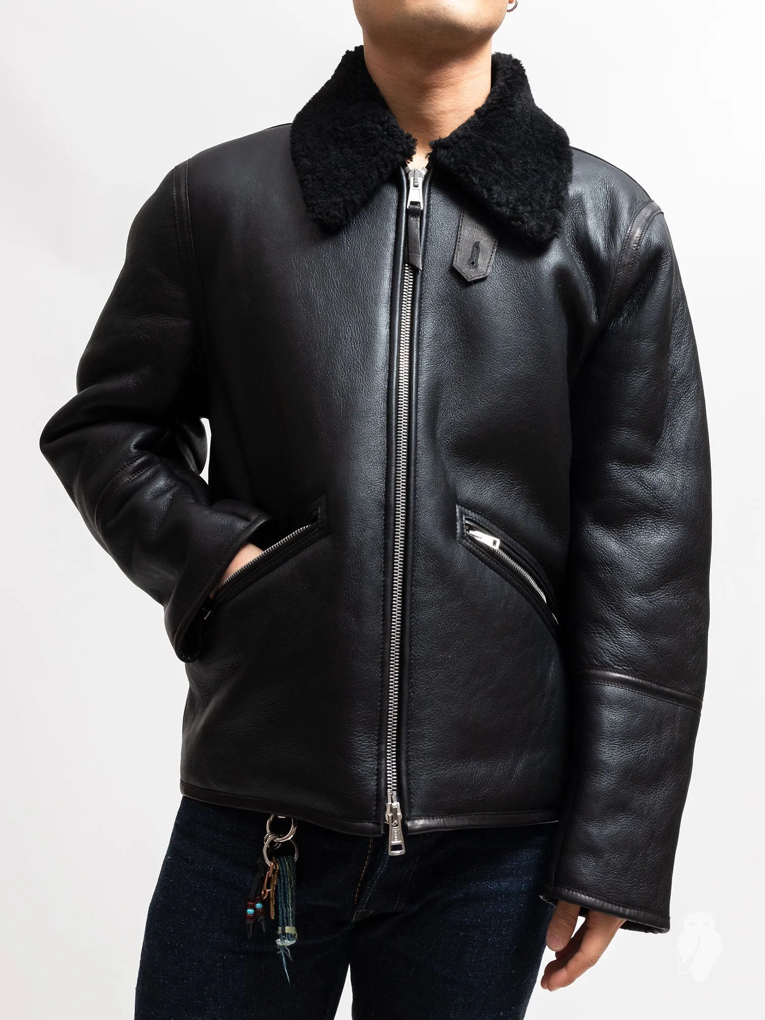 Shearling Flight Jacket in Black