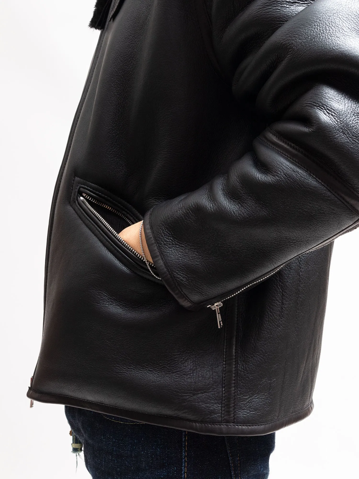 Shearling Flight Jacket in Black