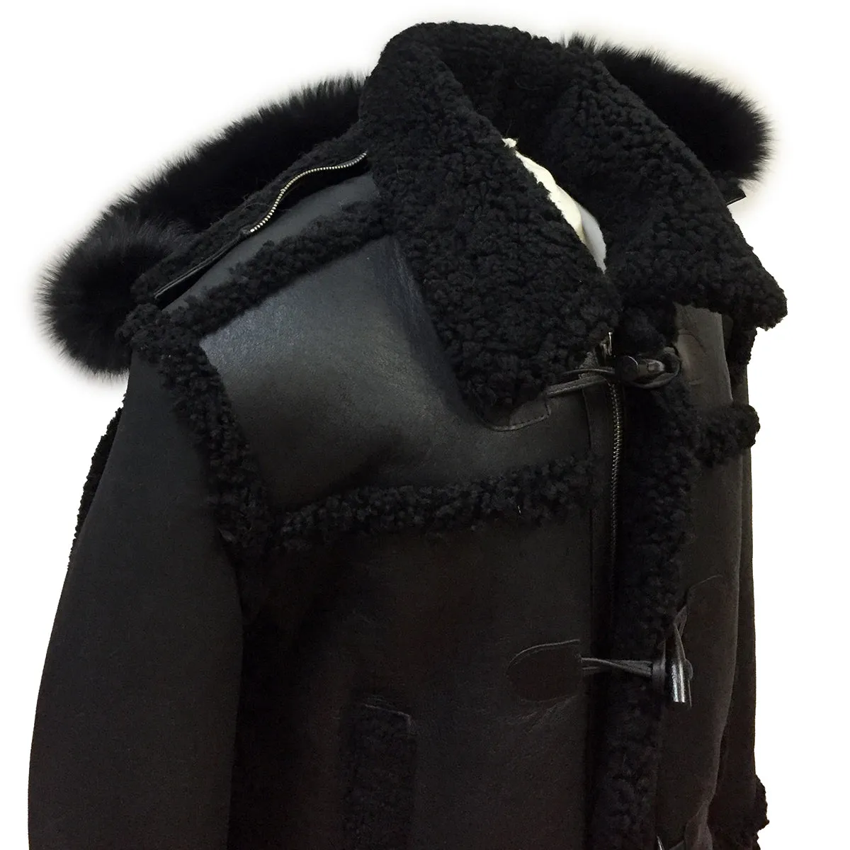 Sheepskin Jacket Toggle Closer with Hood and Fur Style #4700