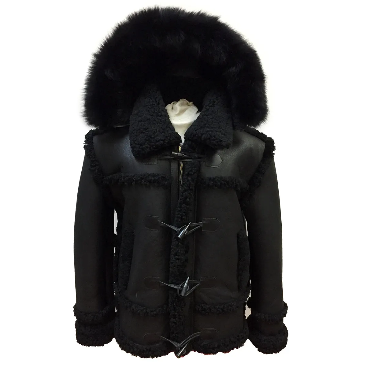 Sheepskin Jacket Toggle Closer with Hood and Fur Style #4700