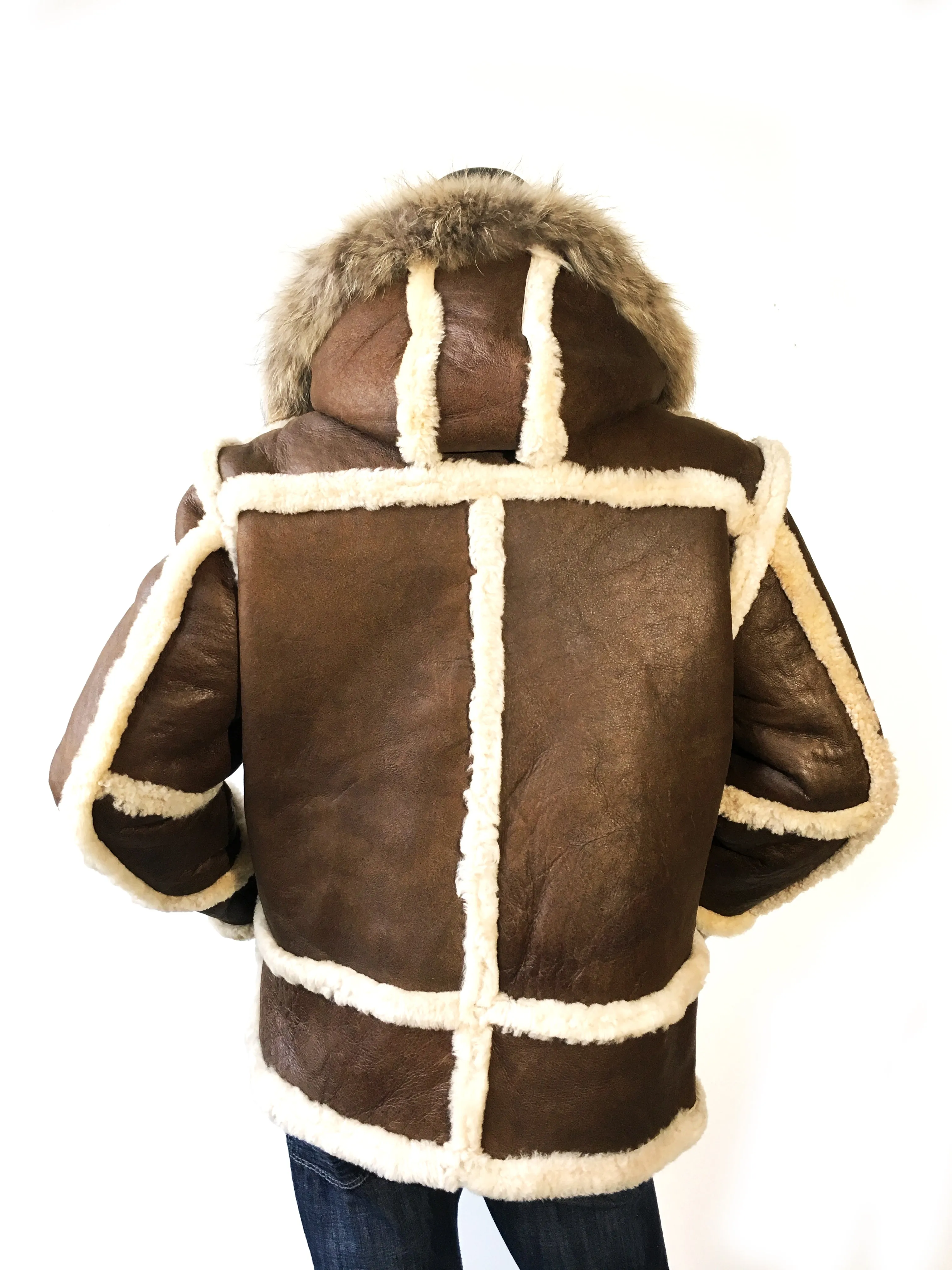 Sheepskin Jacket Toggle Closer with Hood and Fur Style #4700