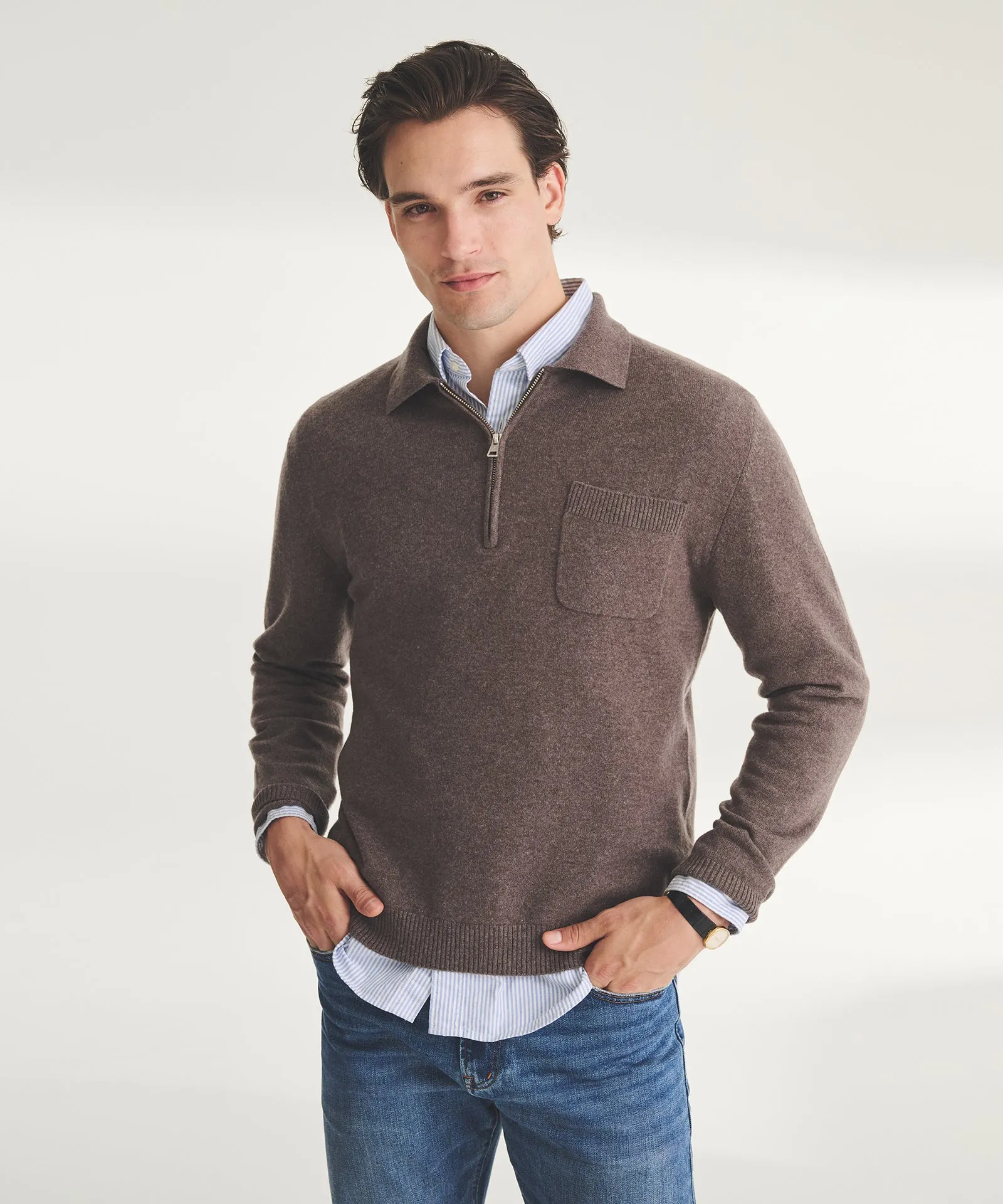 Signature Cashmere Quarter Zip Polo