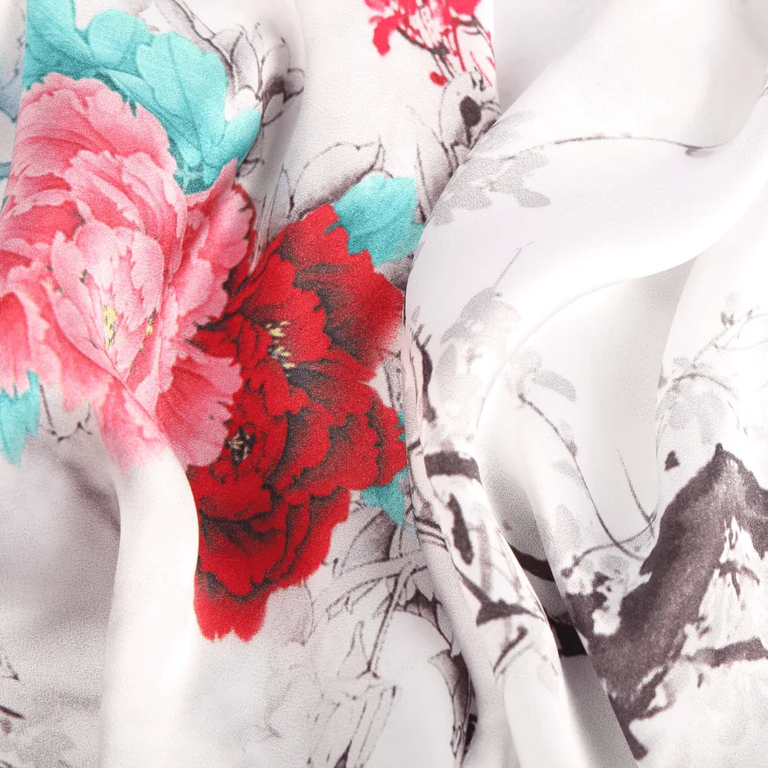 Silk Scarf Collections|Blossom Range|Floral Mix|White|Long Silk Scarf