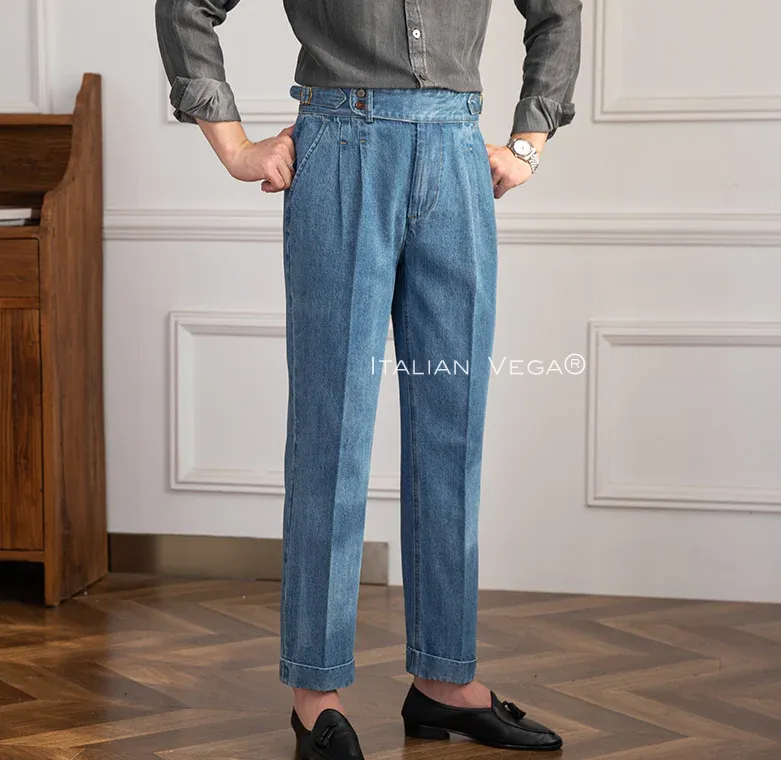 Sky Denim Signature Buttoned Trouser by Italian Vega®